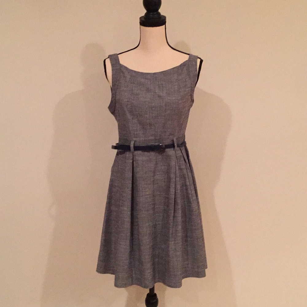Blue knee length dress with matching belt